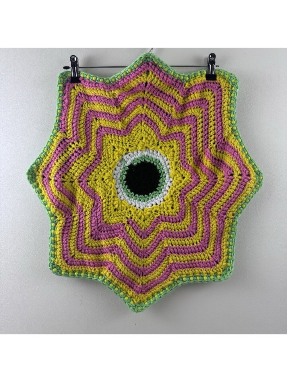 Handmade Crochet Flow Star Double Layer Bead Accents Pink/Green/Yellow /Black